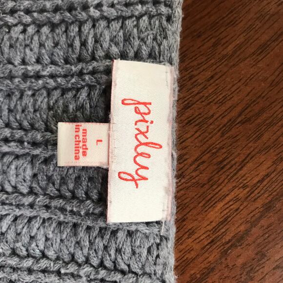 Pixley Gray Ribbed V-Neck Balloon Sleeve Sweater Women's Size Large - Picture 4 of 5